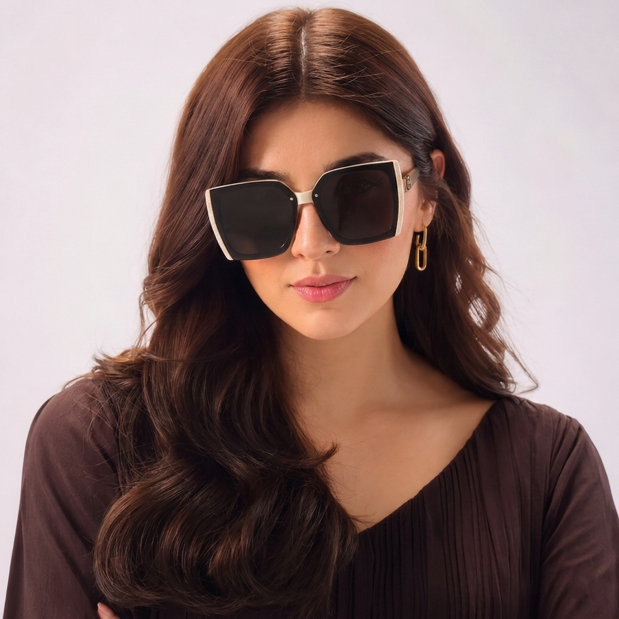 Rapture | Off -White Large Full Rim Square Sunglasses for Women [UV-protected]