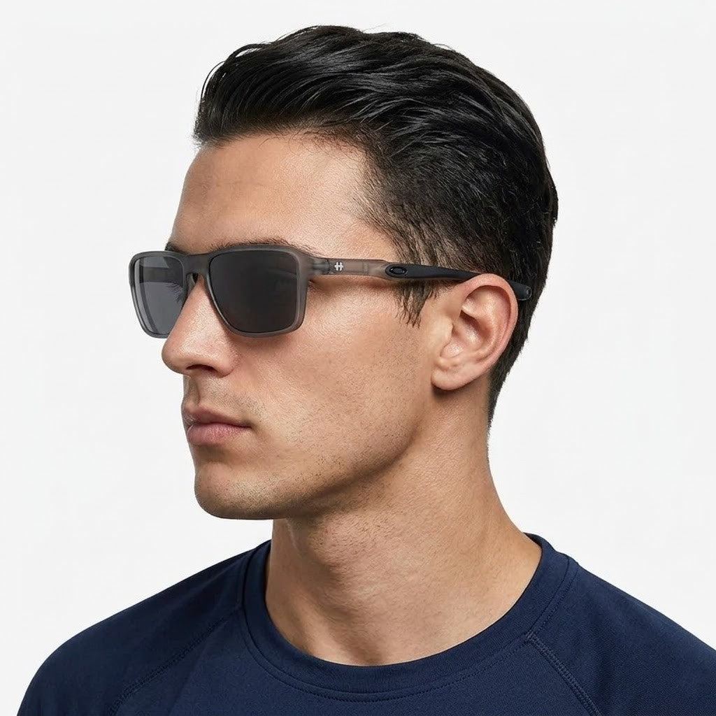 Rift | Grey/Black Large Full Rim Rectangle Sports Sunglasses for Men & Women [Polarized]
