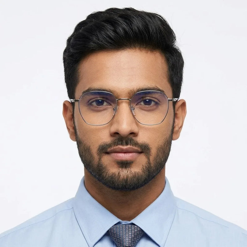 Frostis | Silver Small Full Rim Hexagonal Computer Glasses for Men & Women [Blue Block]