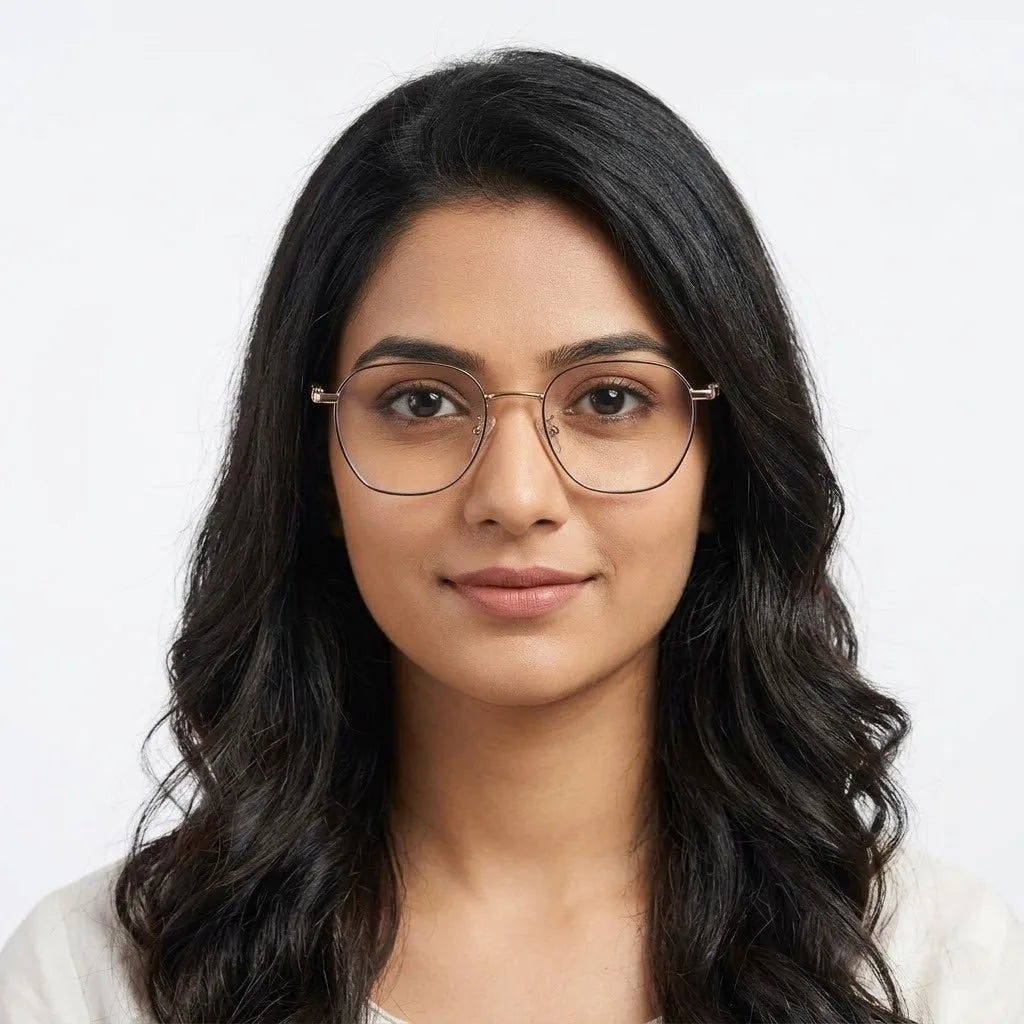 Frostis | Golden Small Full Rim Hexagonal Computer Glasses for Men & Women [Blue Block]
