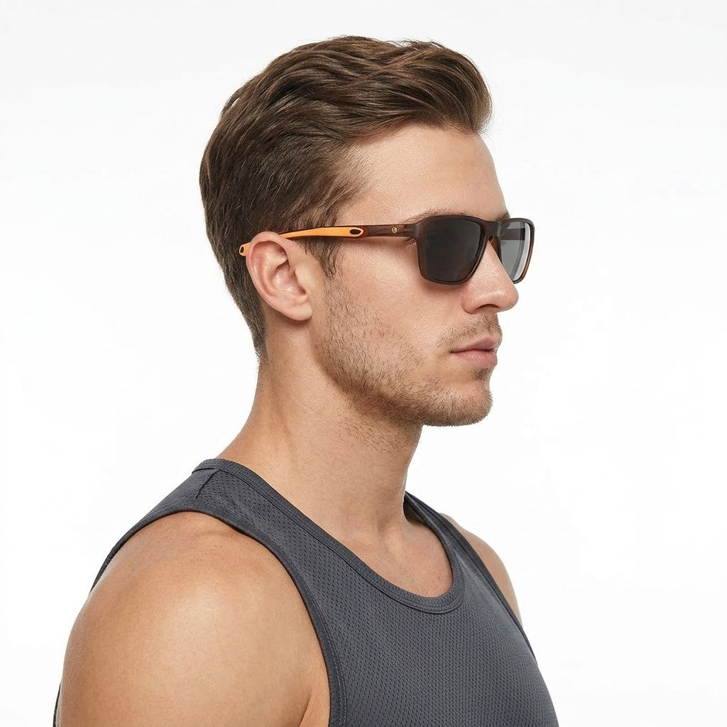Rift | Brown Large Full Rim Rectangle Sports Sunglasses for Men & Women [Polarized]