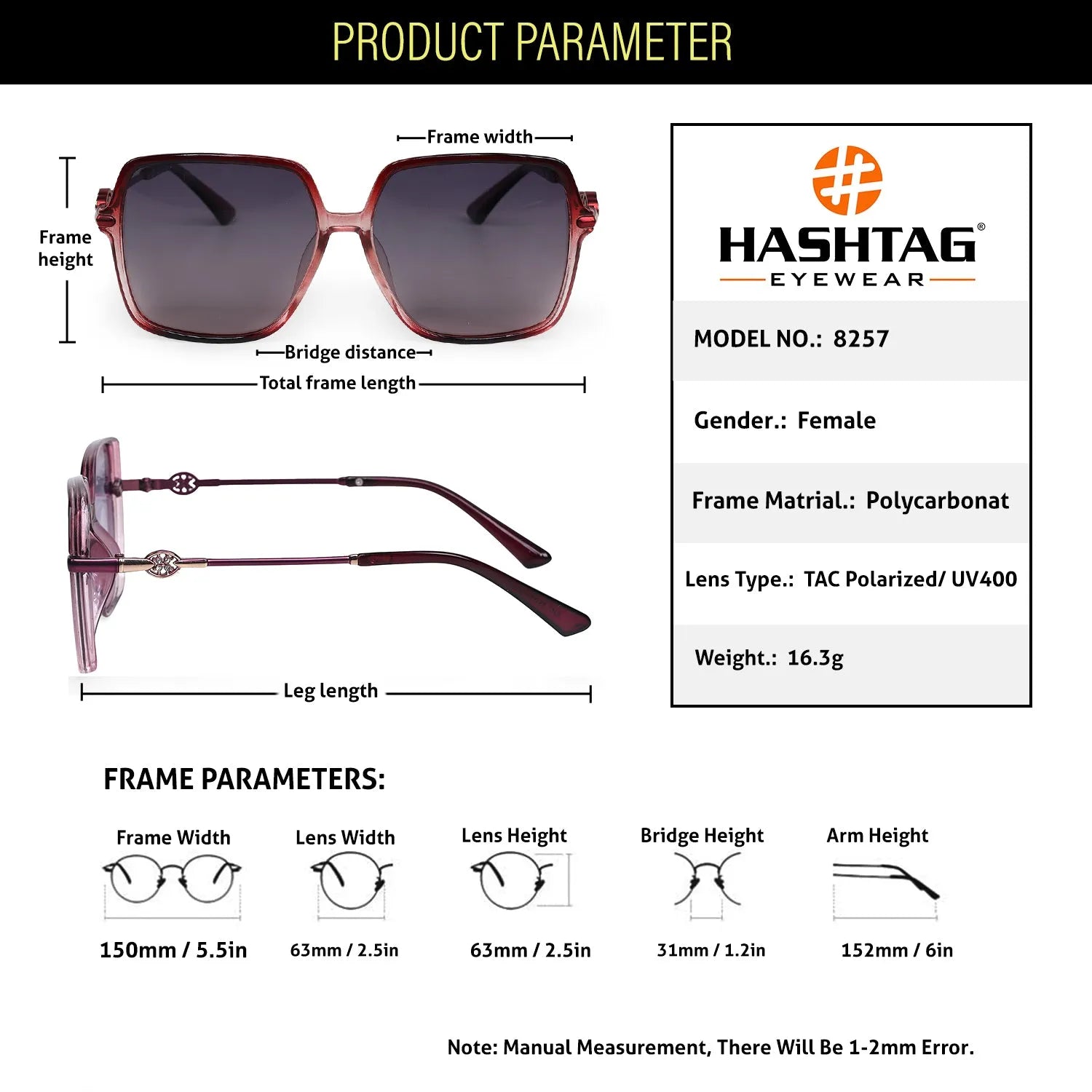 Noxara | Gradient Red Large Full Rim Square Sunglasses for Women [Polarized]