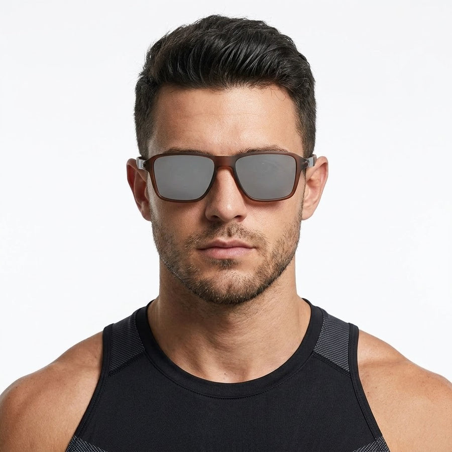 Rift | Brown Large Full Rim Rectangle Sports Sunglasses for Men & Women [Polarized]