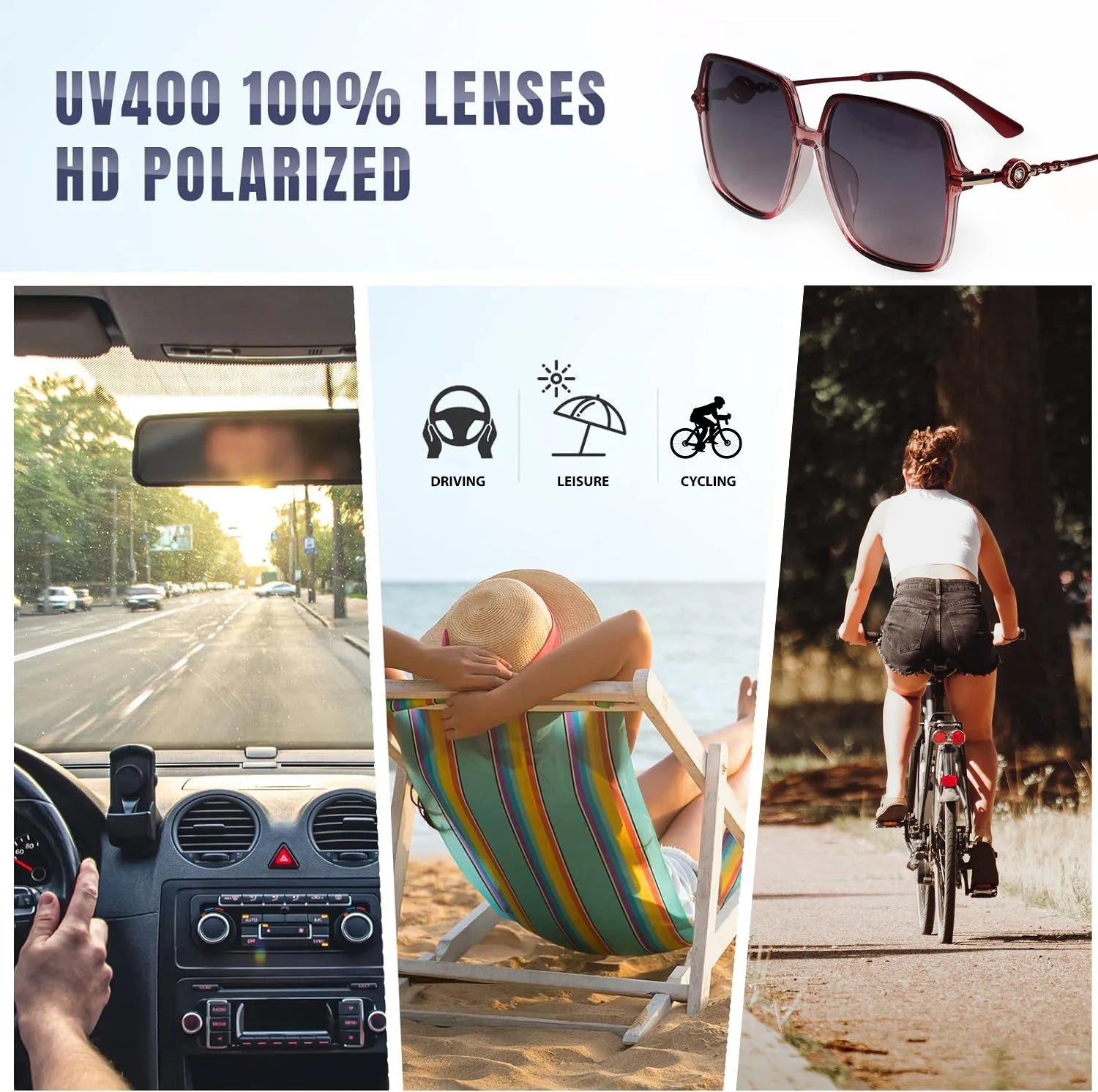 Noxara | Gradient Red Large Full Rim Square Sunglasses for Women [Polarized]