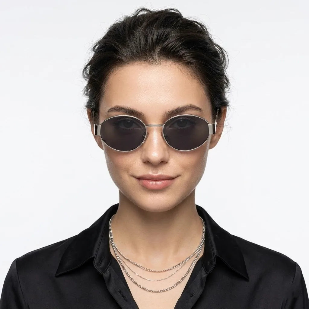 Ivory | Silver Medium Full Rim Oval Sunglasses for Women [UV-protected]