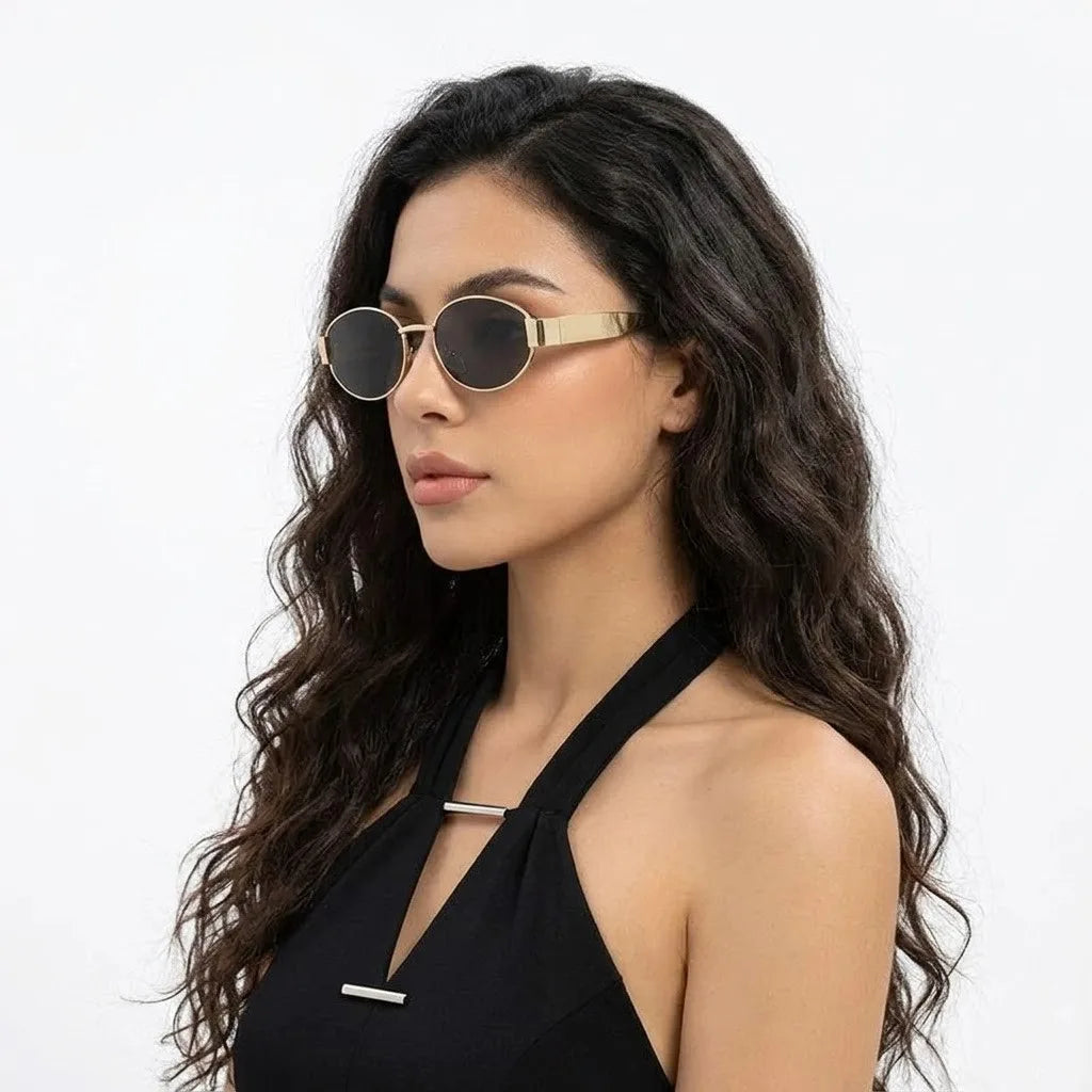 Ivory | Golden Medium Full Rim Oval Sunglasses for Women [UV-protected]
