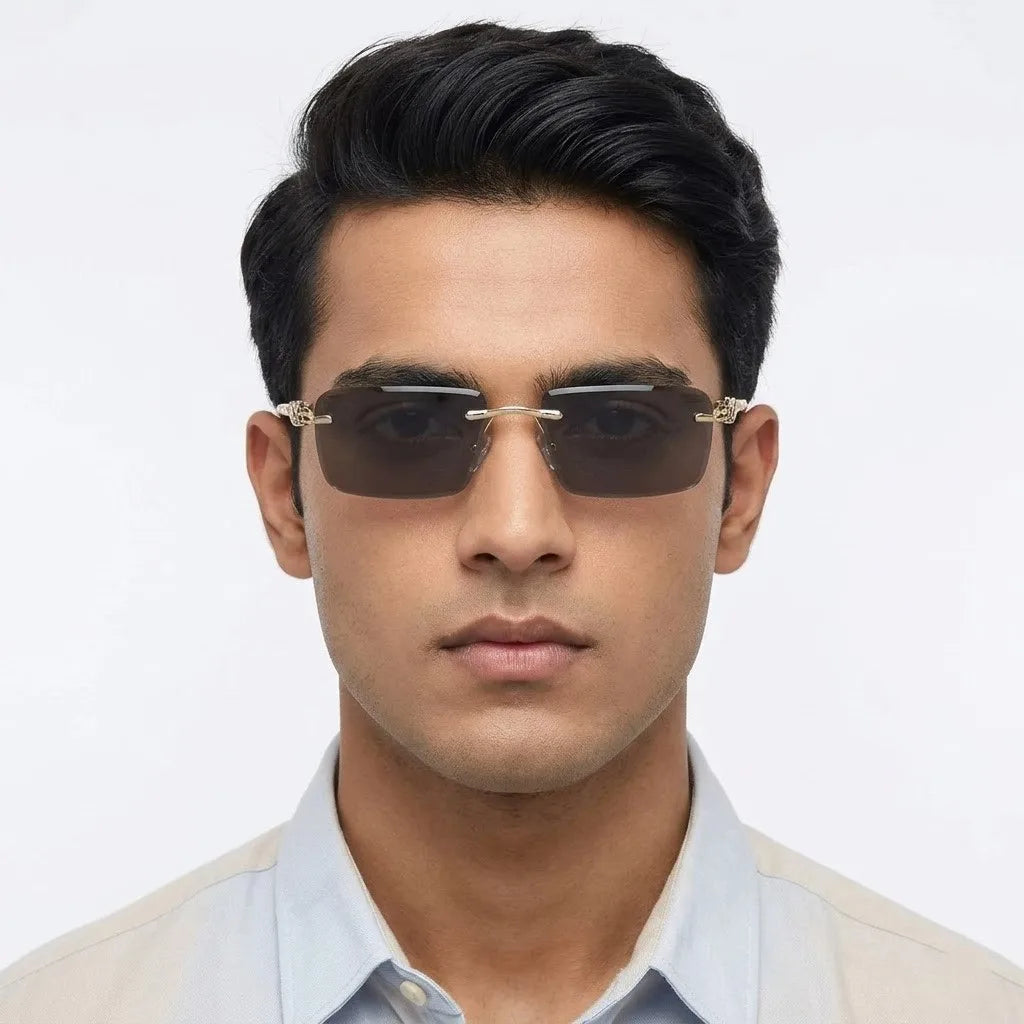 Clyra | Black Medium Rim Less Square Sunglasses for Men [UV-protected]