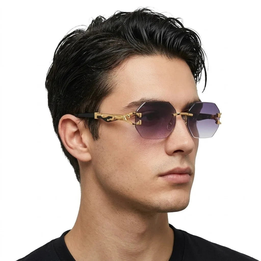 Astrolis | Gradient Grey Medium Rim Less Hexagonal Sunglasses for Men [UV-protected]