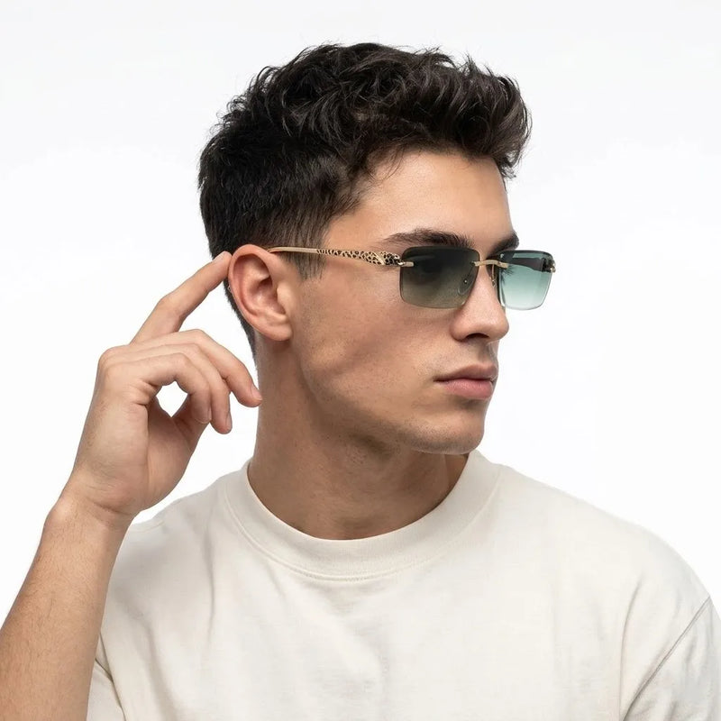 Clyra | Gradient Green Medium Rim Less Square Sunglasses for Men [UV-protected]