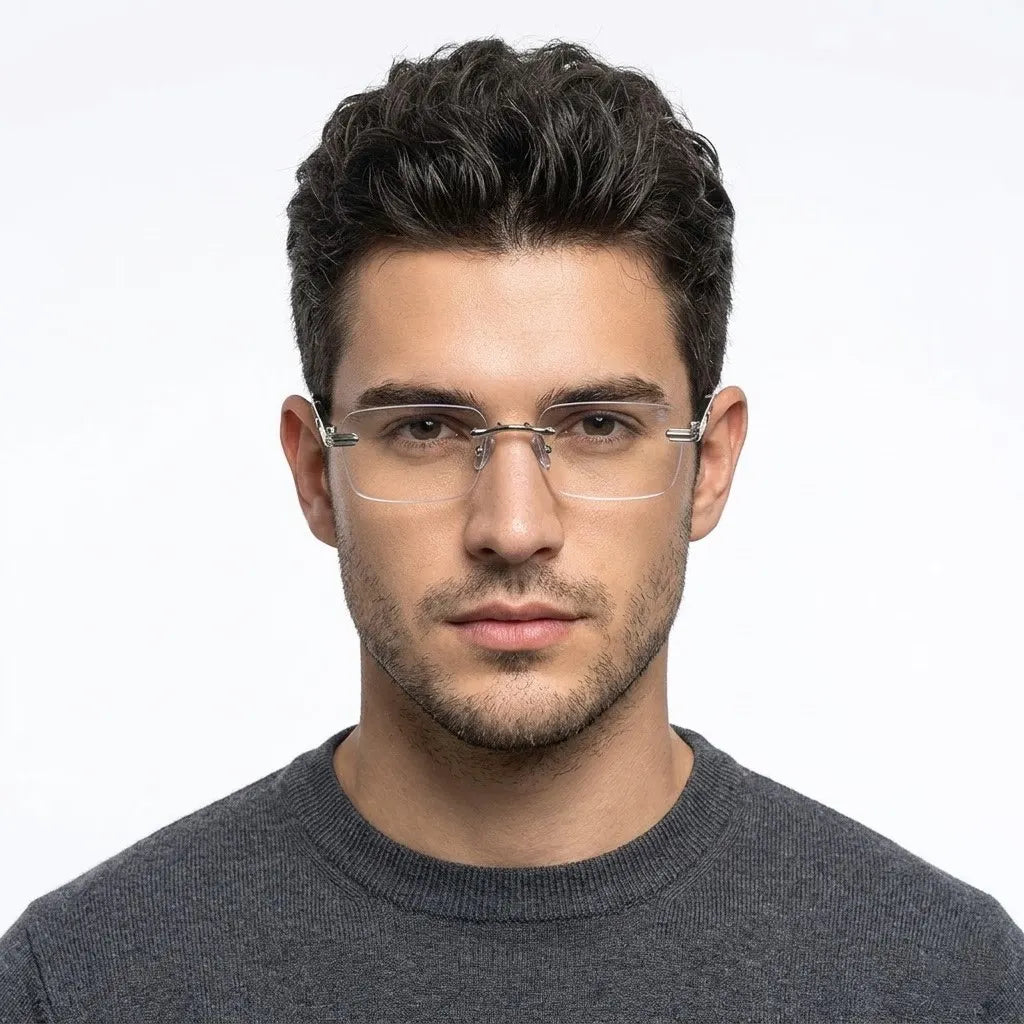 Veyra | Transparent Medium Rim Less Rectangle Eyeglasses for Men [UV-protected]
