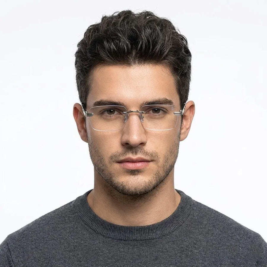 Veyra | Transparent Medium Rim Less Rectangle Eyeglasses for Men [UV-protected]