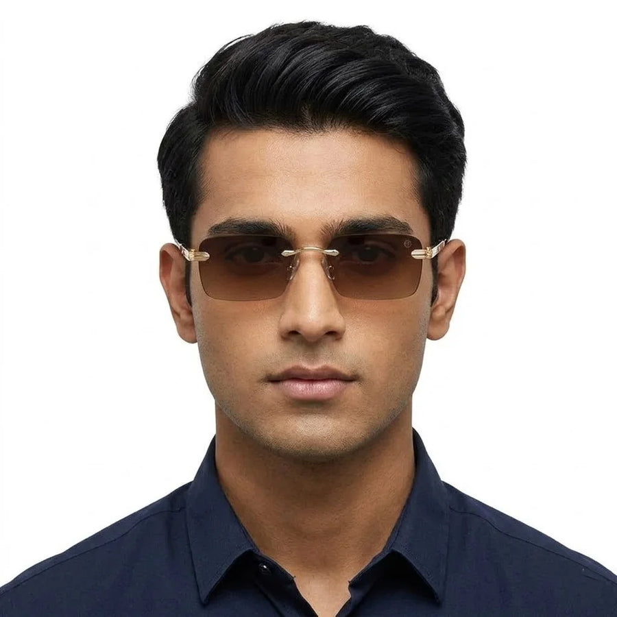 Veyra | Brown Medium Rim Less Rectangle Sunglasses for Men [UV-protected]
