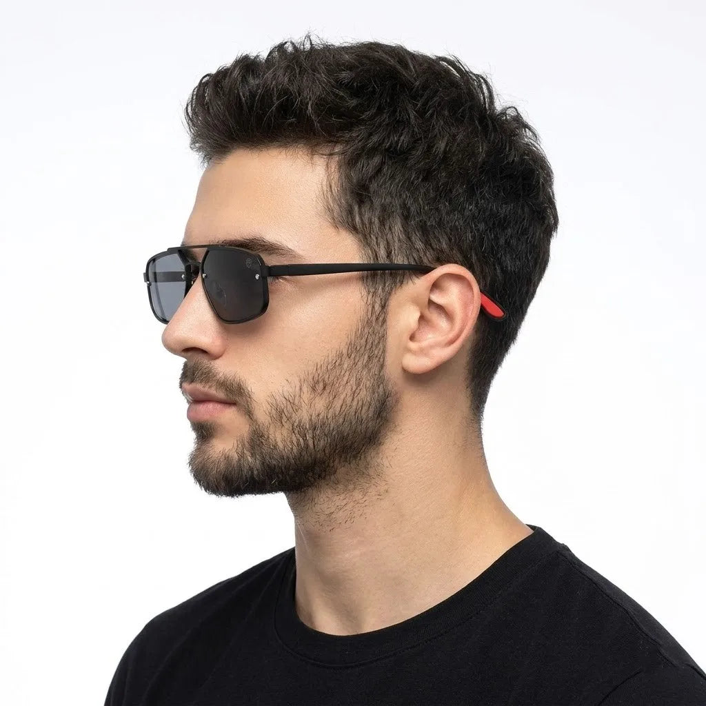 Shadron | Black Medium Full Rim Rectangle Sunglasses for Men [UV-protected]