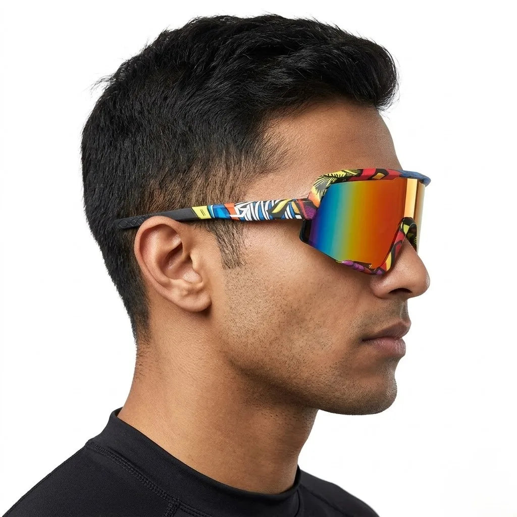 Nexis | Multi Colour/Texture Large Full Rim Shield Sports Sunglasses for Men & Women [UV-protected]