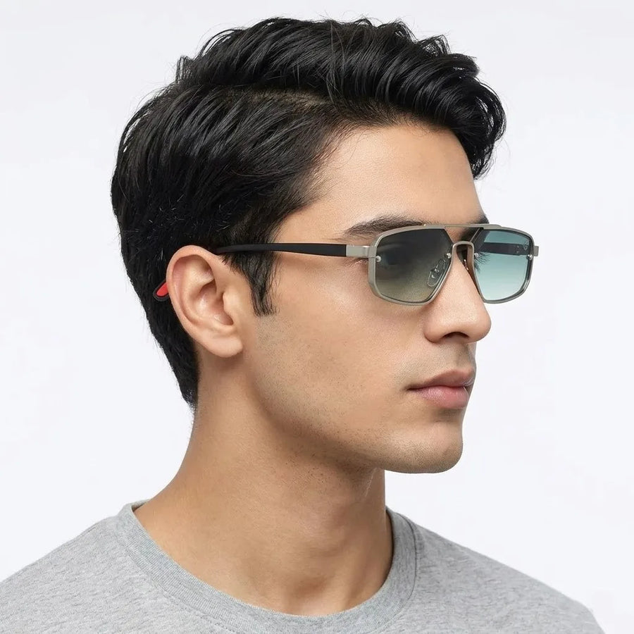 Shadron | Green Medium Full Rim Rectangle Sunglasses for Men [UV-protected]