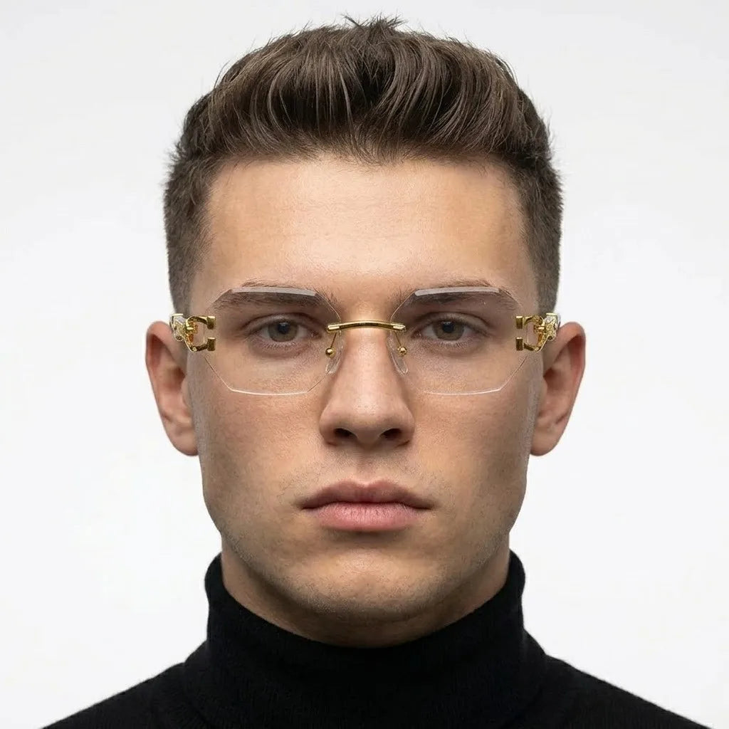 Astrolis | Golden Medium Rim Less Hexagonal Eyeglasses for Men [UV-protected]