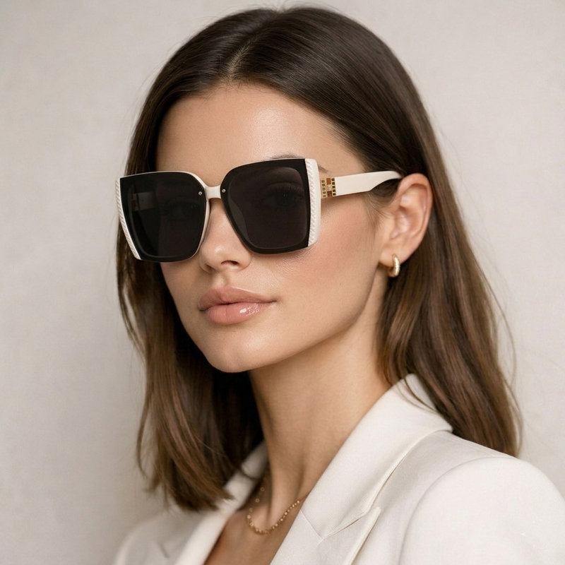Rapture | Off -White Large Full Rim Square Sunglasses for Women [UV-protected]