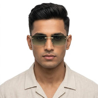 Clyra | Gradient Green Medium Rim Less Square Sunglasses for Men [UV-protected]