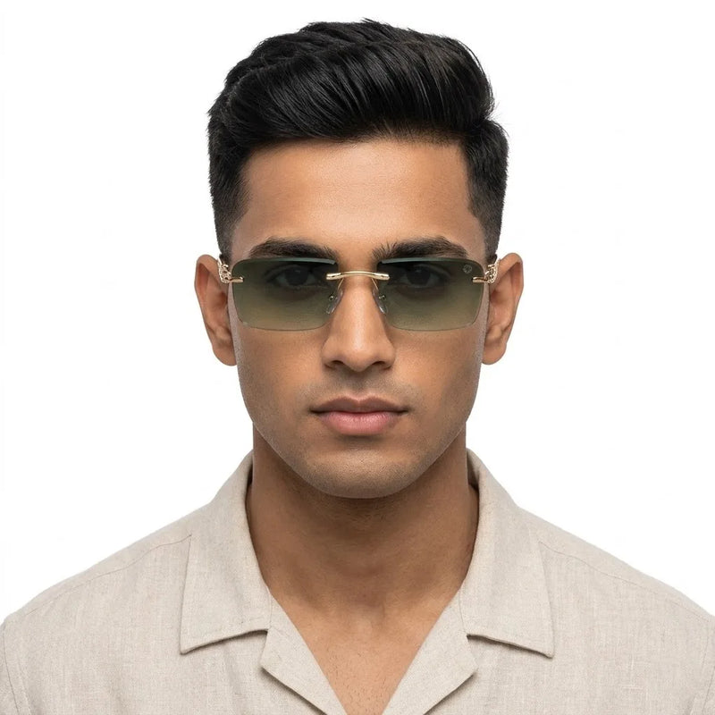 Clyra | Gradient Green Medium Rim Less Square Sunglasses for Men [UV-protected]