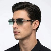 Veyra | Green Medium Rim Less Rectangle Sunglasses for Men [UV-protected]