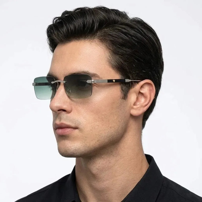 Veyra | Green Medium Rim Less Rectangle Sunglasses for Men [UV-protected]