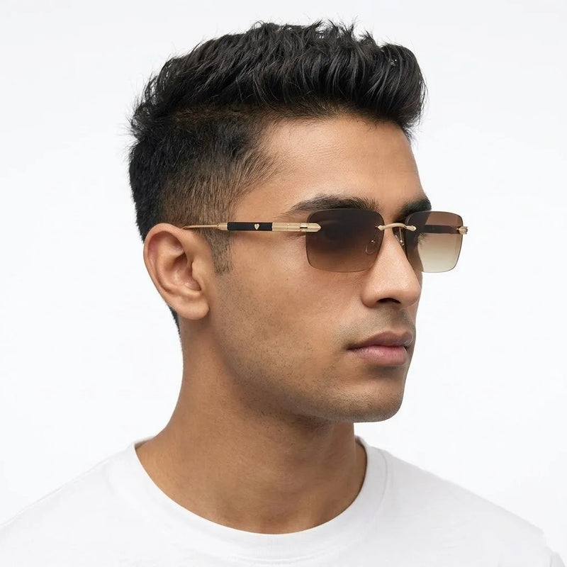 Veyra | Brown Medium Rim Less Rectangle Sunglasses for Men [UV-protected]