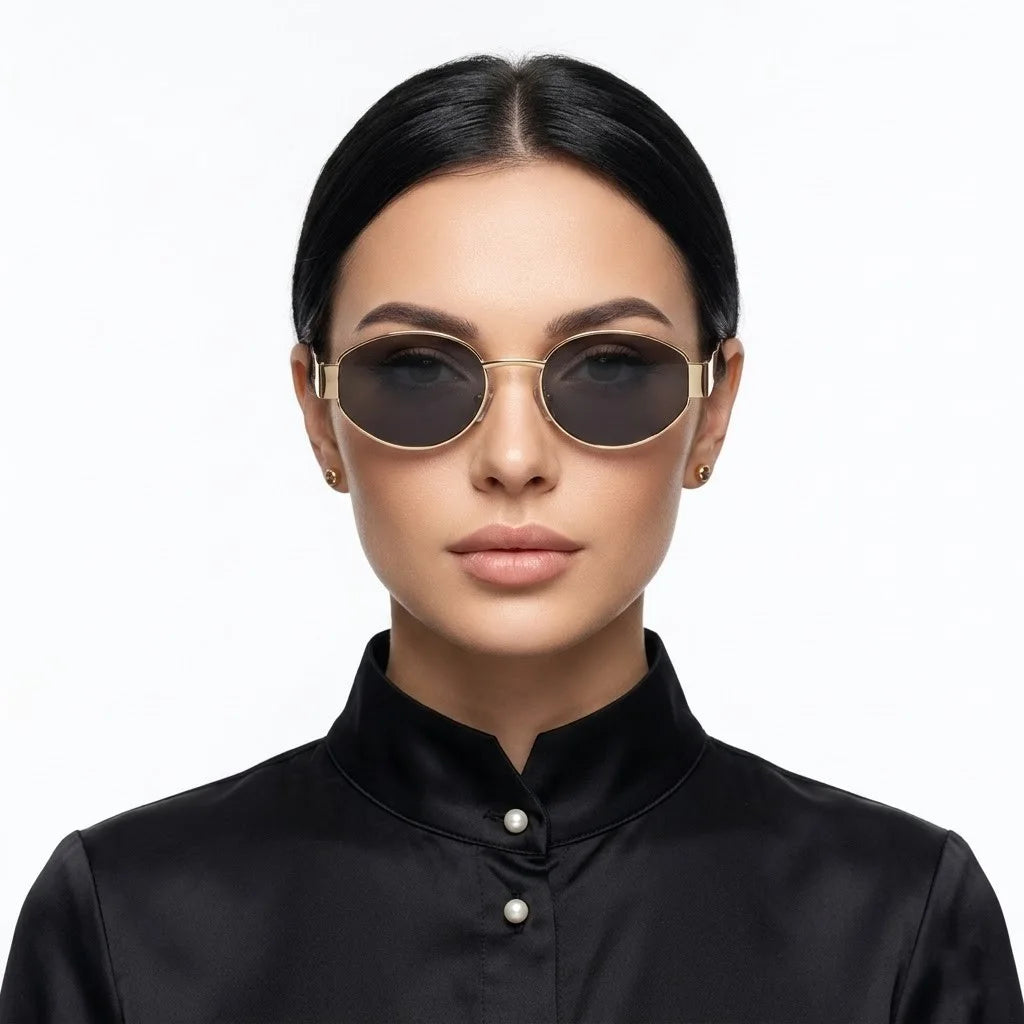 Ivory | Golden Medium Full Rim Oval Sunglasses for Women [UV-protected]