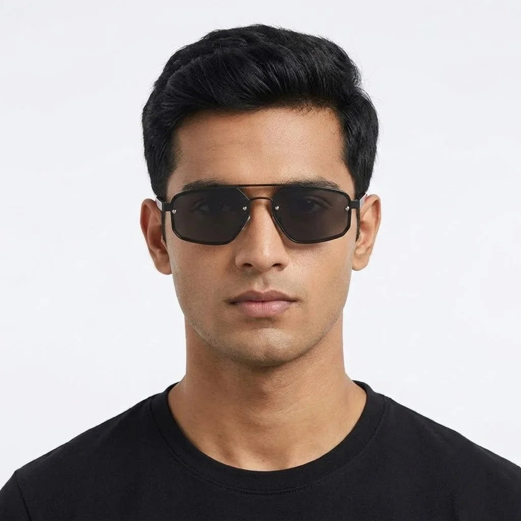 Shadron | Black Medium Full Rim Rectangle Sunglasses for Men [UV-protected]