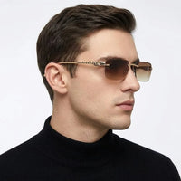 Clyra | Gradient Brown Medium Rim Less Square Sunglasses for Men [UV-protected]