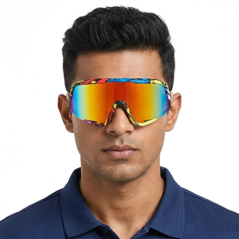 Nexis | Multi Colour/Texture Large Full Rim Shield Sports Sunglasses for Men & Women [UV-protected]