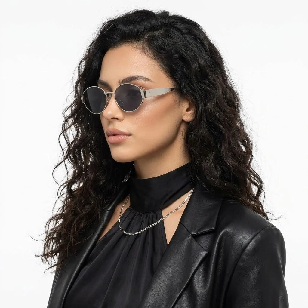 Ivory | Silver Medium Full Rim Oval Sunglasses for Women [UV-protected]
