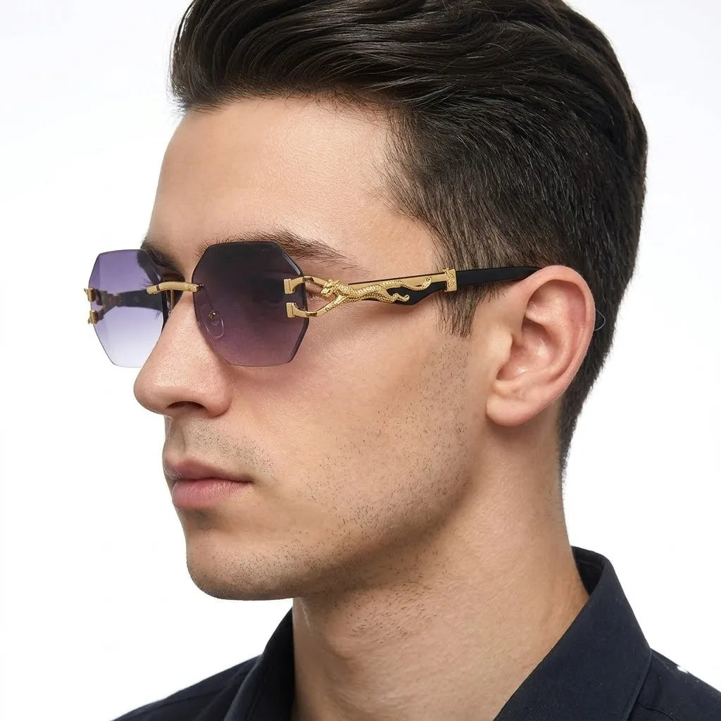 Astrolis | Gradient Grey Medium Rim Less Hexagonal Sunglasses for Men [UV-protected]