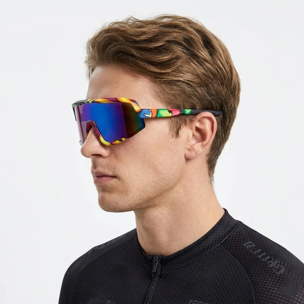 Nexis | Blue/ Green Large Full Rim Shield Sports Sunglasses for Men & Women [UV-protected]