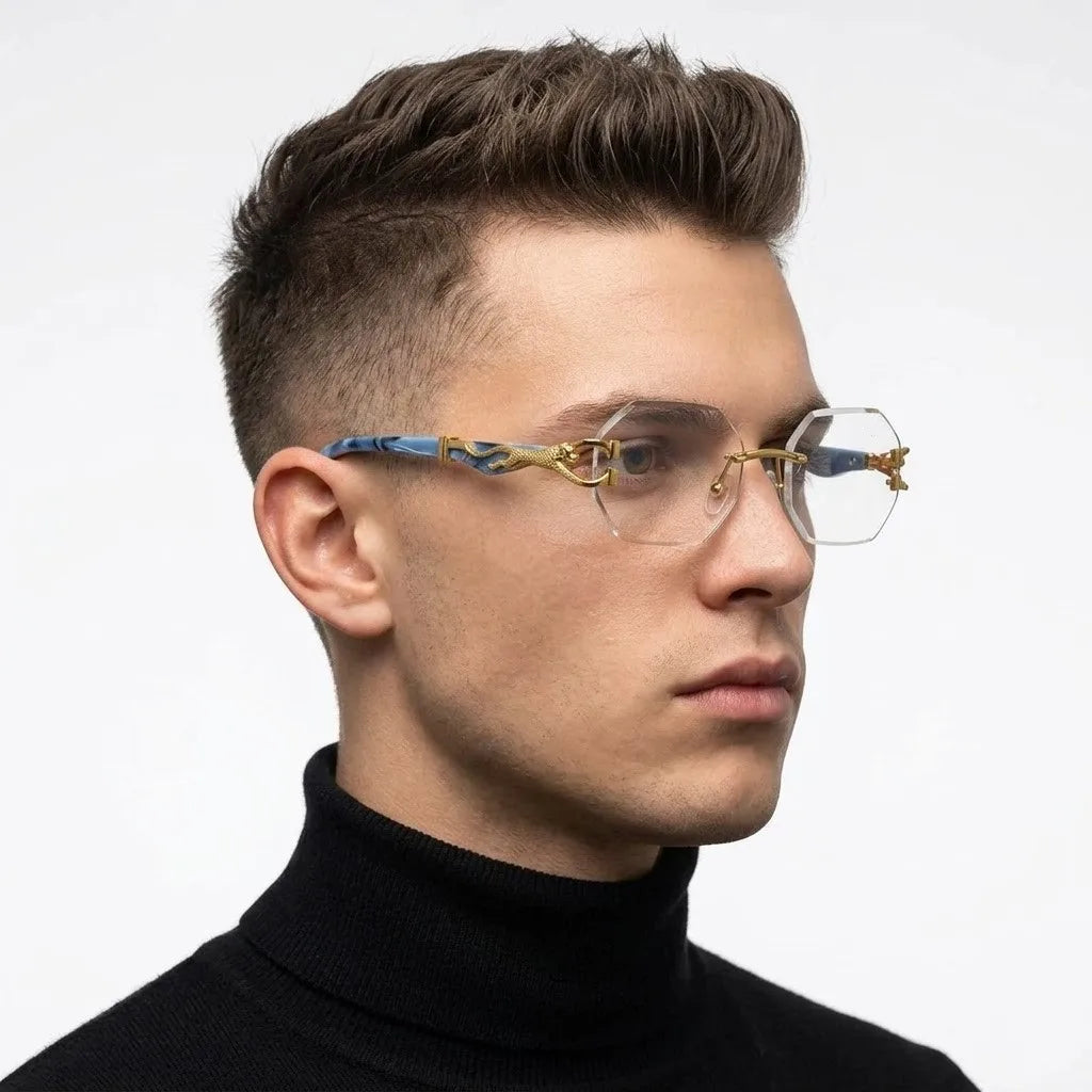 Astrolis | Golden Medium Rim Less Hexagonal Eyeglasses for Men [UV-protected]