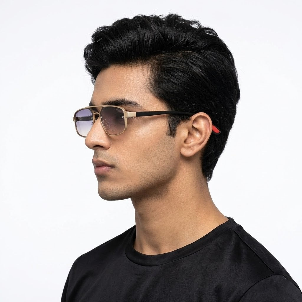 Shadron | Golden Medium Full Rim RECTANGLE Sunglasses for Men [UV-protected]