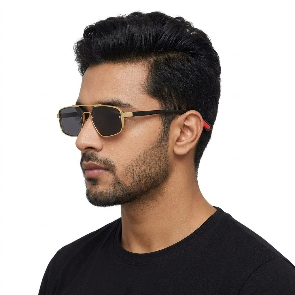 Shadron | Silver Medium Full Rim RECTANGLE Sunglasses for Men [UV-protected]