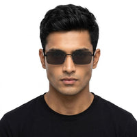 Veyra | Black Medium Rim Less Rectangle Sunglasses for Men [UV-protected]