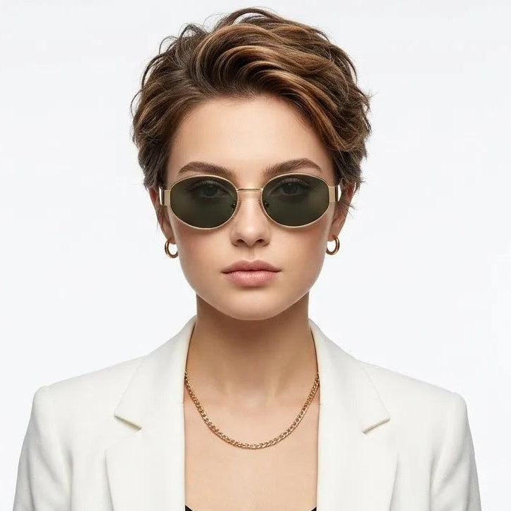 Ivory | Green Medium Full Rim Oval Sunglasses for Women [UV-protected]