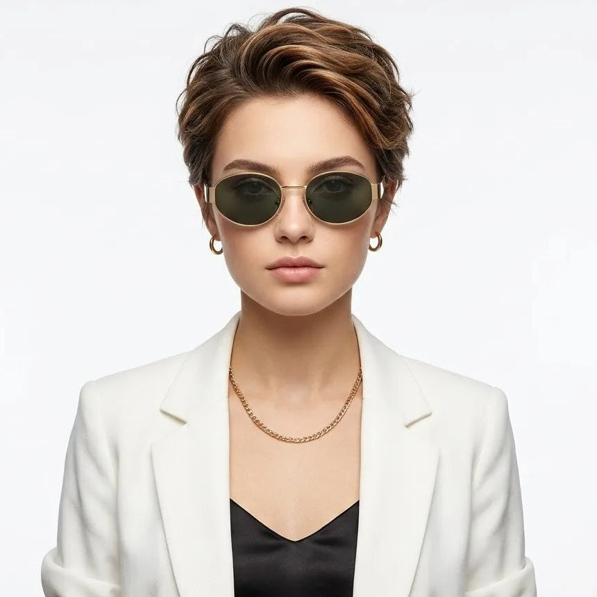 Ivory | Green Medium Full Rim Oval Sunglasses for Women [UV-protected]