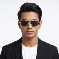 Shadron | Silver Medium Full Rim RECTANGLE Sunglasses for Men [UV-protected]