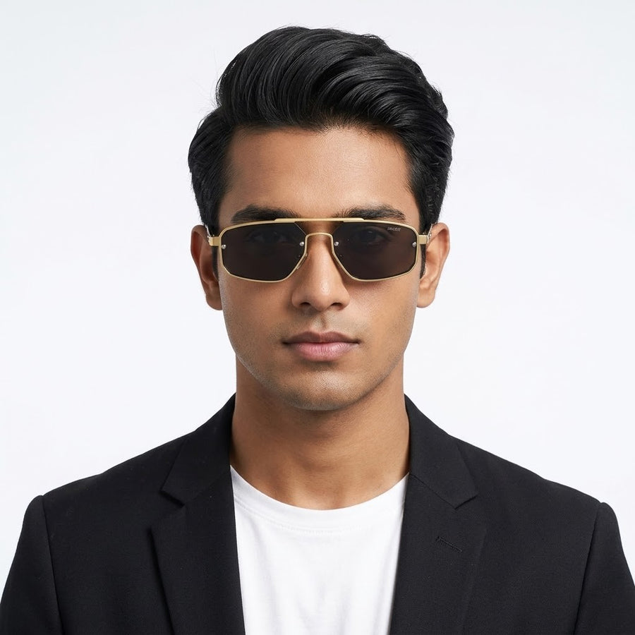 Shadron | Silver Medium Full Rim RECTANGLE Sunglasses for Men [UV-protected]
