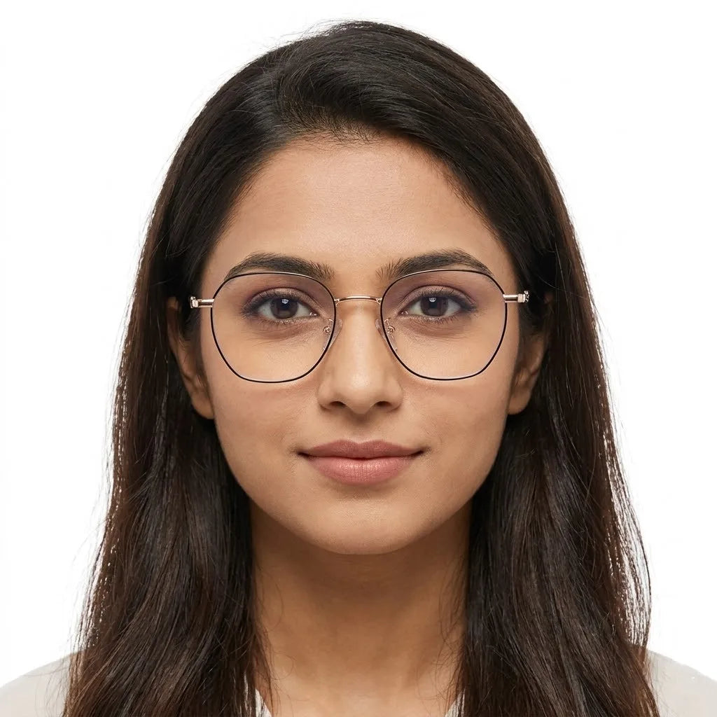 Frostis | Black & Gold Small Full Rim Hexagonal Computer Glasses for Men & Women [Blue Block]