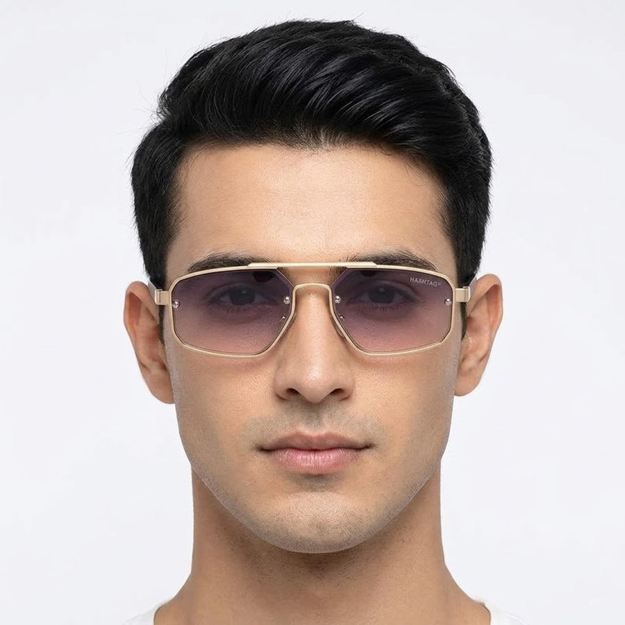 Shadron | Golden Medium Full Rim RECTANGLE Sunglasses for Men [UV-protected]