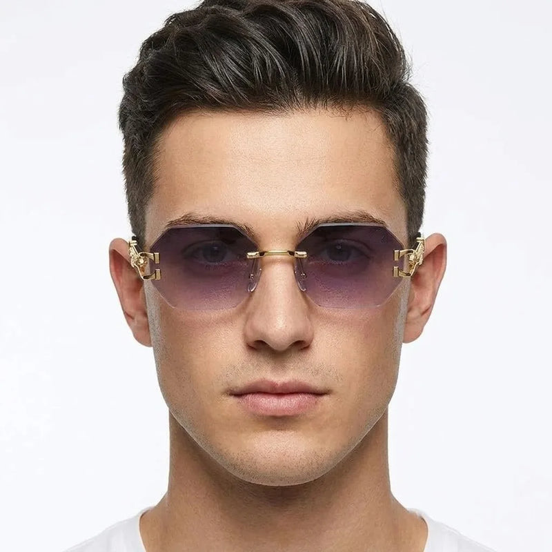 Astrolis | Gradient Grey Medium Rim Less Hexagonal Sunglasses for Men [UV-protected]