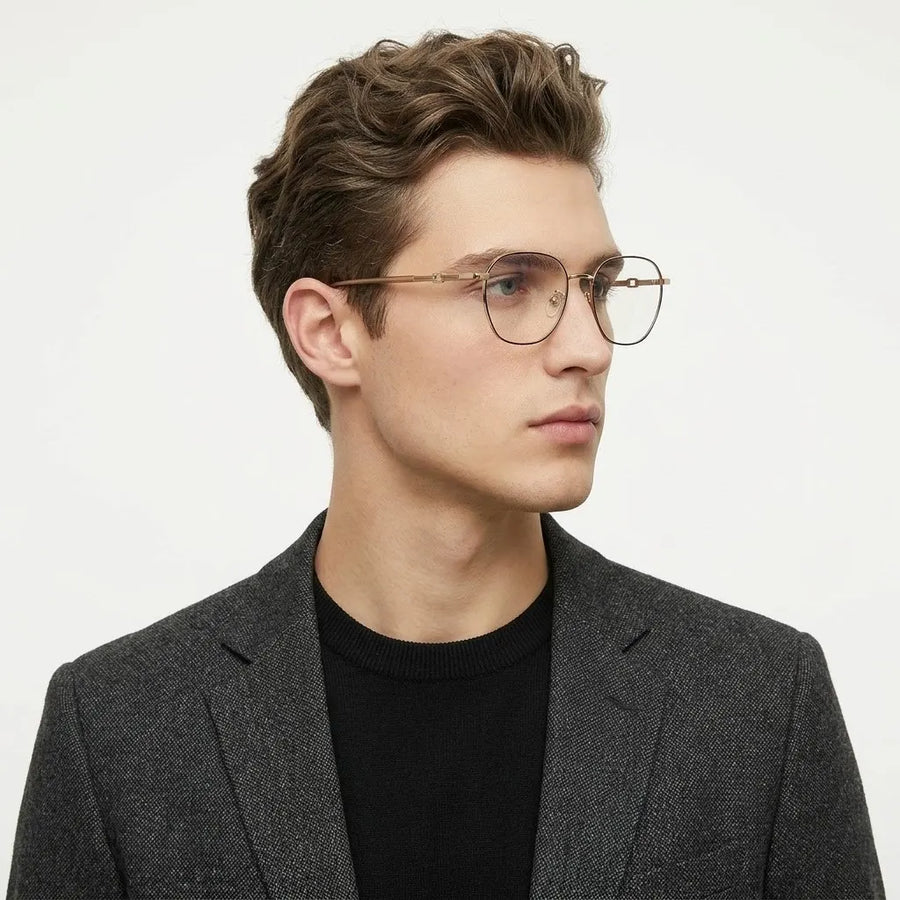 Frostis | Golden Small Full Rim Hexagonal Computer Glasses for Men & Women [Blue Block]