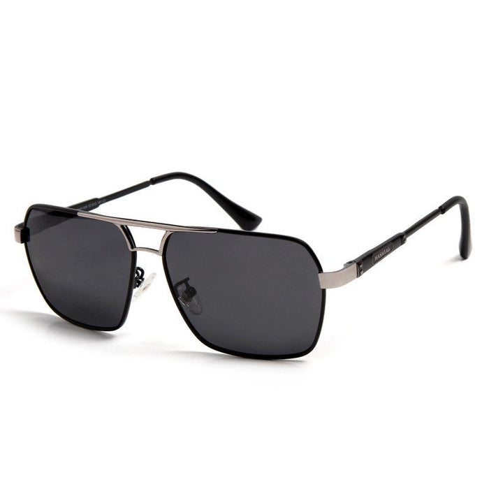 Inferna | Silver & Black Large Full Rim Rectangle Sunglasses for Men & Women [Polarized]