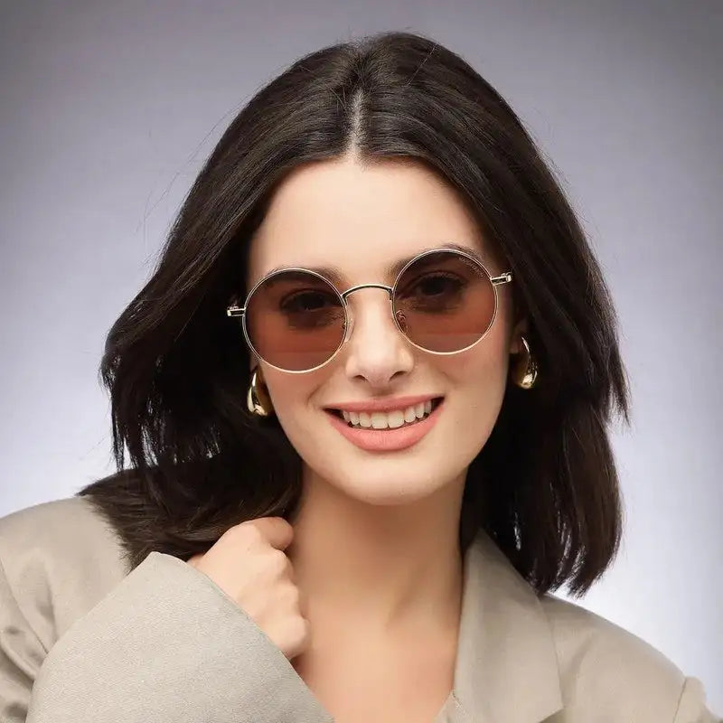 Ionara | Golden-Brown Medium Full Rim Round Sunglasses for Men & Women [UV-protected]