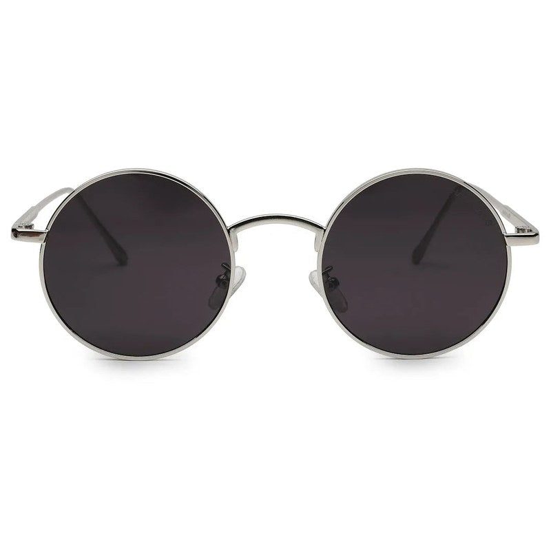 Ionara | Silver-Black Medium Full Rim Round Sunglasses for Men & Women [UV-protected]