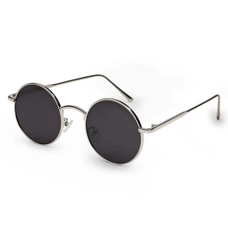 Ionara Silver-Black Medium Full Rim Round Sunglasses for Men & Women — Hashtag Eyewears