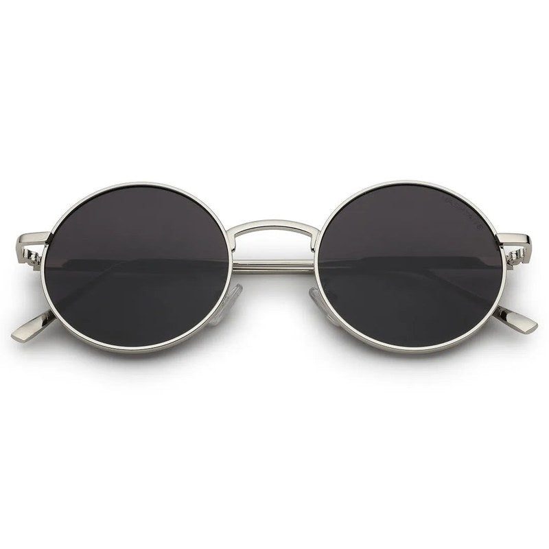 Ionara | Silver-Black Medium Full Rim Round Sunglasses for Men & Women [UV-protected]